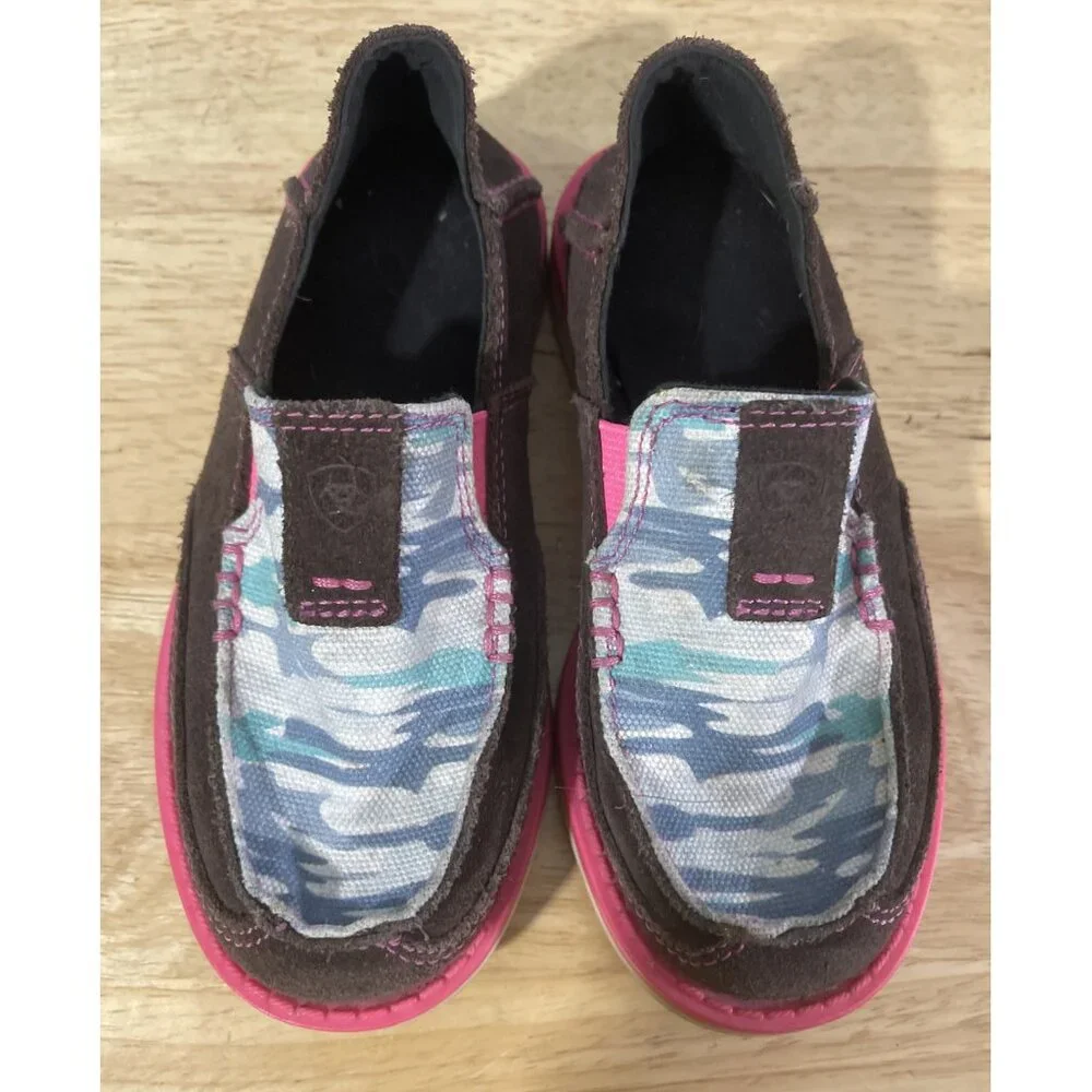 ARIAT Shoes girls Size 10C Pink White Brown‎ Slip On A1